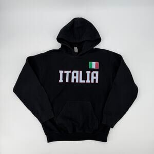 Italia Hoodie Sweatshirt Black Italian Flag Graphic Pullover Hooded  Adult M